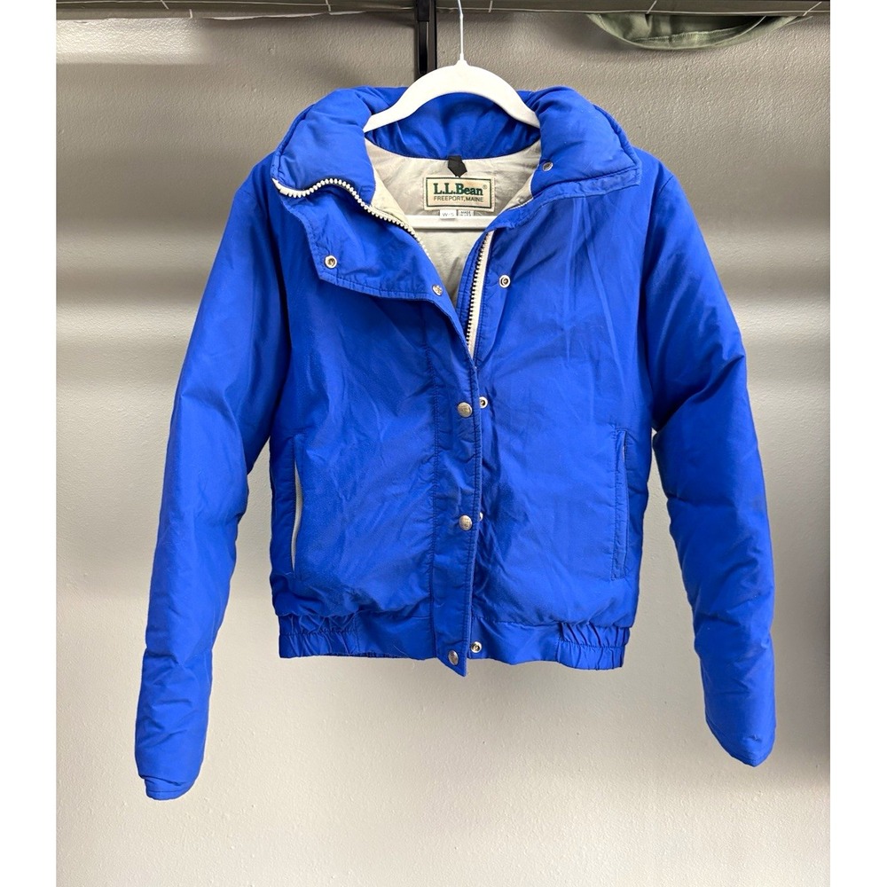 ⁠Vintage LL Bean Goose Down Puffer Jacket Womens Small Blue Made in USA Bomber⁠